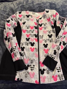 Disney Gray Scrub Jacket with Pink & Black Mickey Print